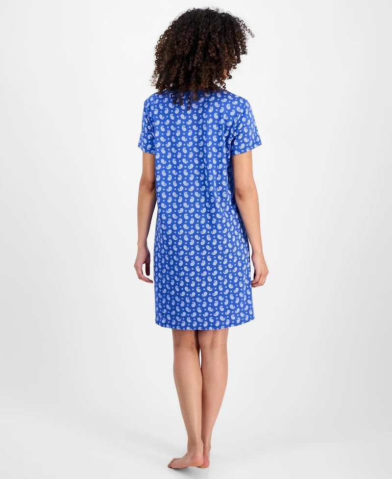 Charter Club Women's Cotton Printed Henley Sleepshirt, Created for Macy's