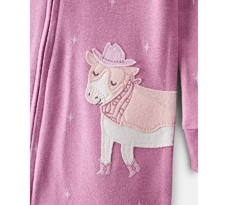 Carter's Baby Girls Cowgirl Cow Applique 100% Cotton Long-Sleeve 2-Way-Zip 1-Piece Footed Pajamas