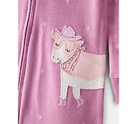 Carter's Baby Girls Cowgirl Cow Applique 100% Cotton Long-Sleeve 2-Way-Zip 1-Piece Footed Pajamas