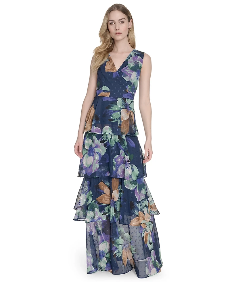 Eliza J Women's Printed V-Neck Sleeveless Gown