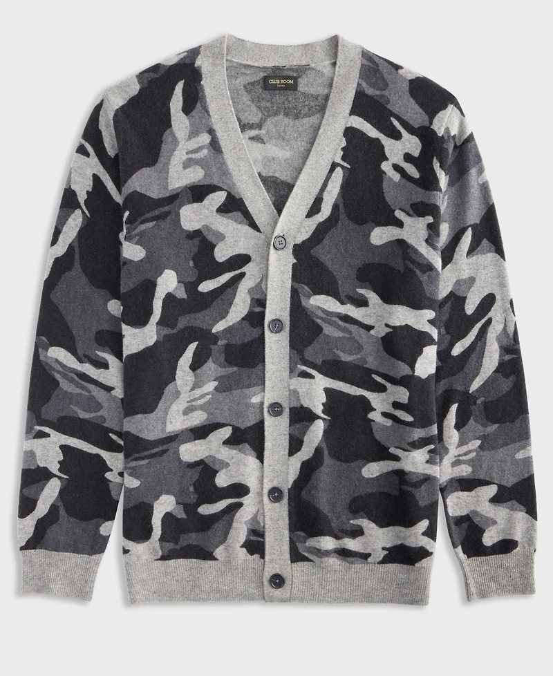 Club Room Men's 100% Cashmere Camo-Print V-Neck Cardigan