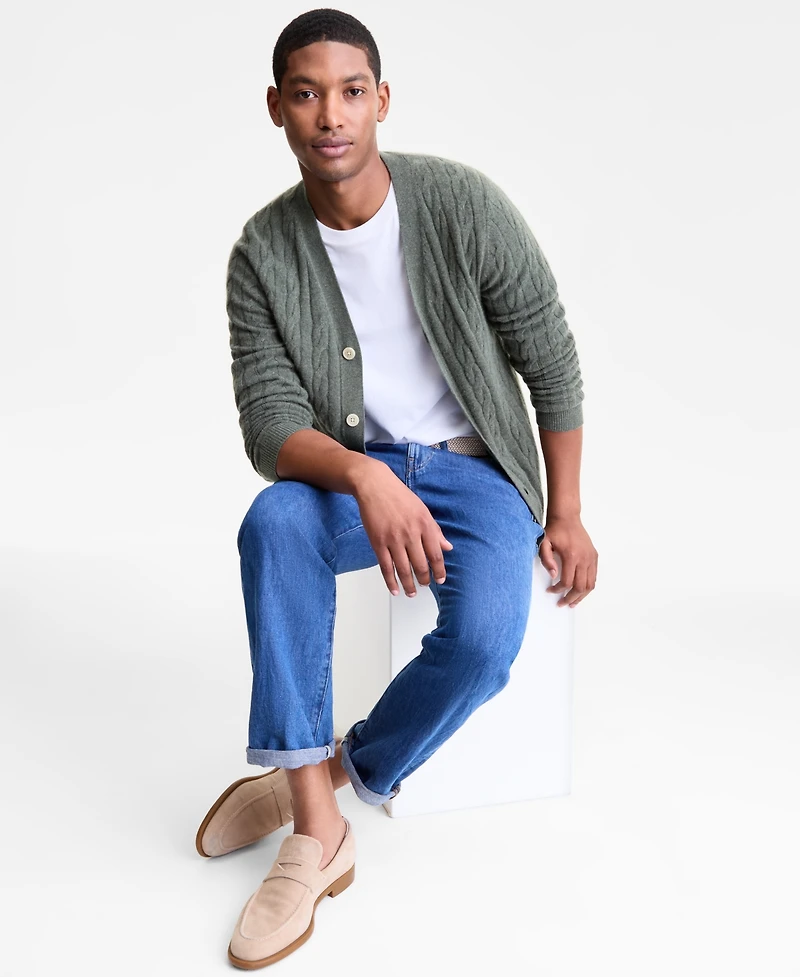 Club Room Men's Regular-Fit Cable-Knit 100% Cashmere Cardigan, Macy's Exclusive