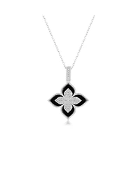 Suzy Levian New York Sterling Silver Black Enamel White Cubic Zirconia Pave Flower Clover Pendant