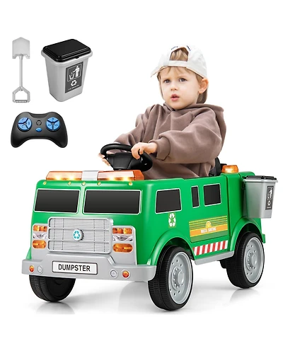 Gymax Ride on Garbage Truck with Remote Control Trash Bin Shovel Lights Sound Effects