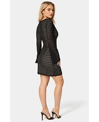 Bebe Women's Lace Bell Sleeves Keyhole Mini Dress