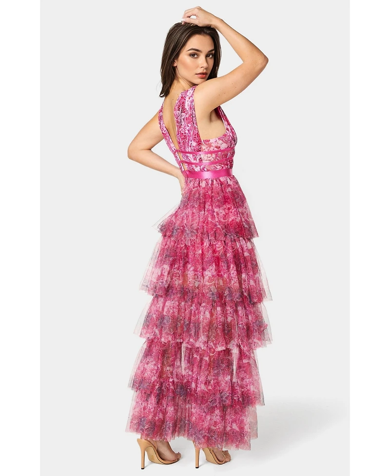 Bebe Women's Tiered High Low Gown