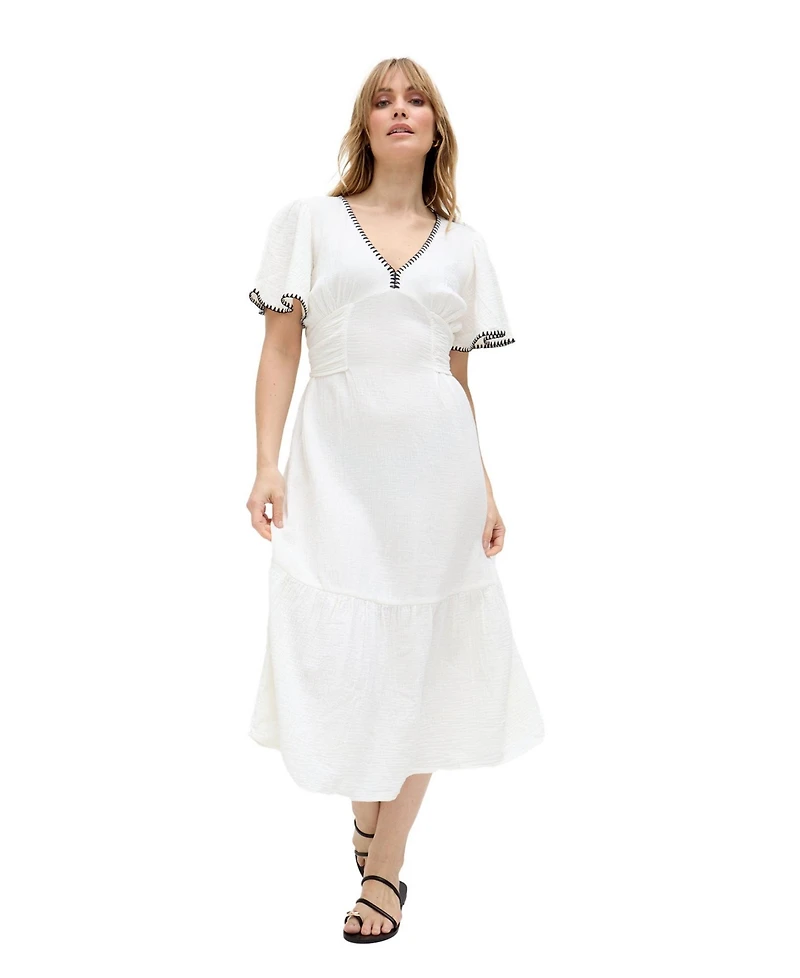 Raffya Women's Delilah V-Neck Front Tie Midi Dress