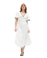 Raffya Women's Delilah V-Neck Front Tie Midi Dress