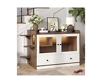 Casainc 43" Cabinet Cat Litter Box Enclosure Hidden Cat Litter Box with Drawer and Stairs
