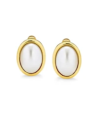 Bling Jewelry Set of 2 Simple White Pearl Cabochon Oval Clip-On Earrings Silver Gold Plated