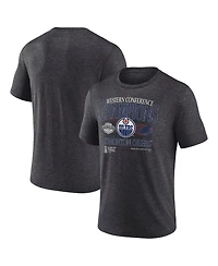 Fanatics Men's Heather Charcoal Edmonton Oilers 2025 Western Conference Champions Old School Tri-Blend T-Shirt