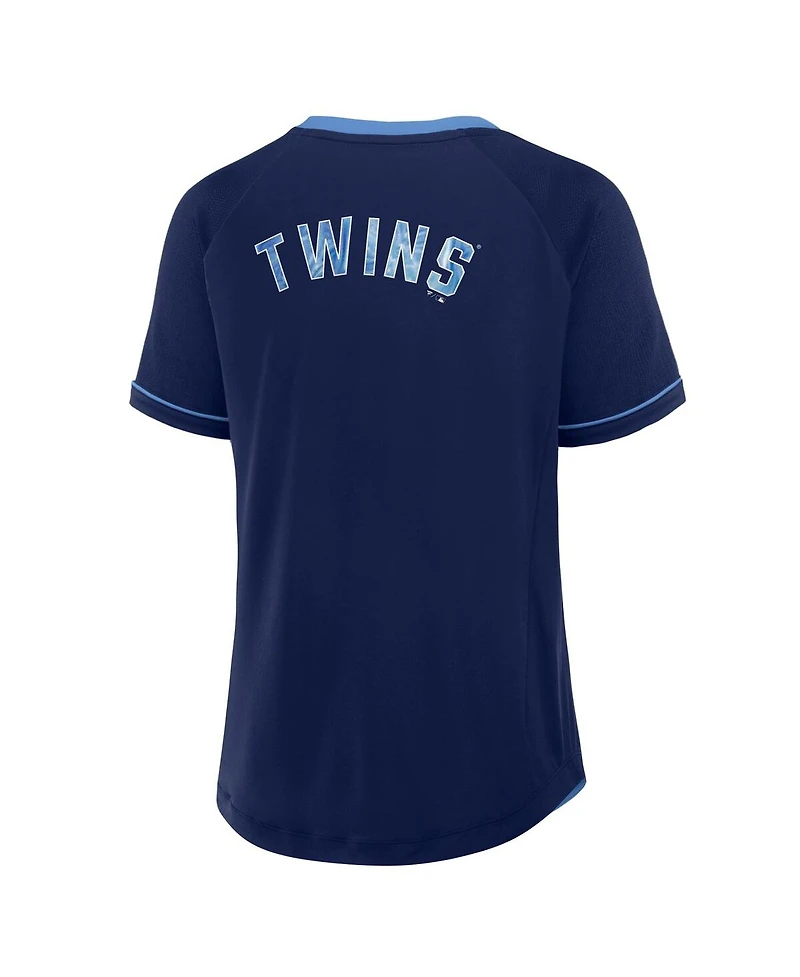 Fanatics Women's Navy Minnesota Twins Cooperstown Collection League Diva Raglan V-Neck T-Shirt