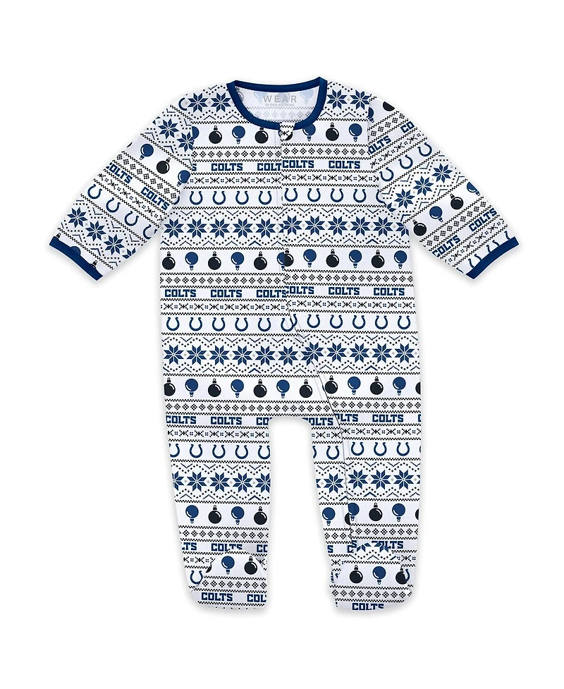 Wear by Erin Andrews Baby Boys and Girls Indianapolis Colts Allover Print Full-Zip Sleeper with Bib Set