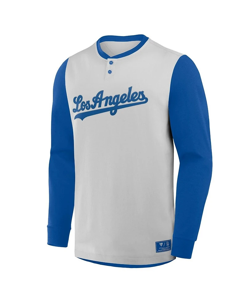 Fanatics Men's Gray/Royal Los Angeles Dodgers Clubhouse Long Sleeve Henley Shirt