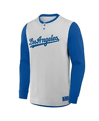 Fanatics Men's Gray/Royal Los Angeles Dodgers Clubhouse Long Sleeve Henley Shirt