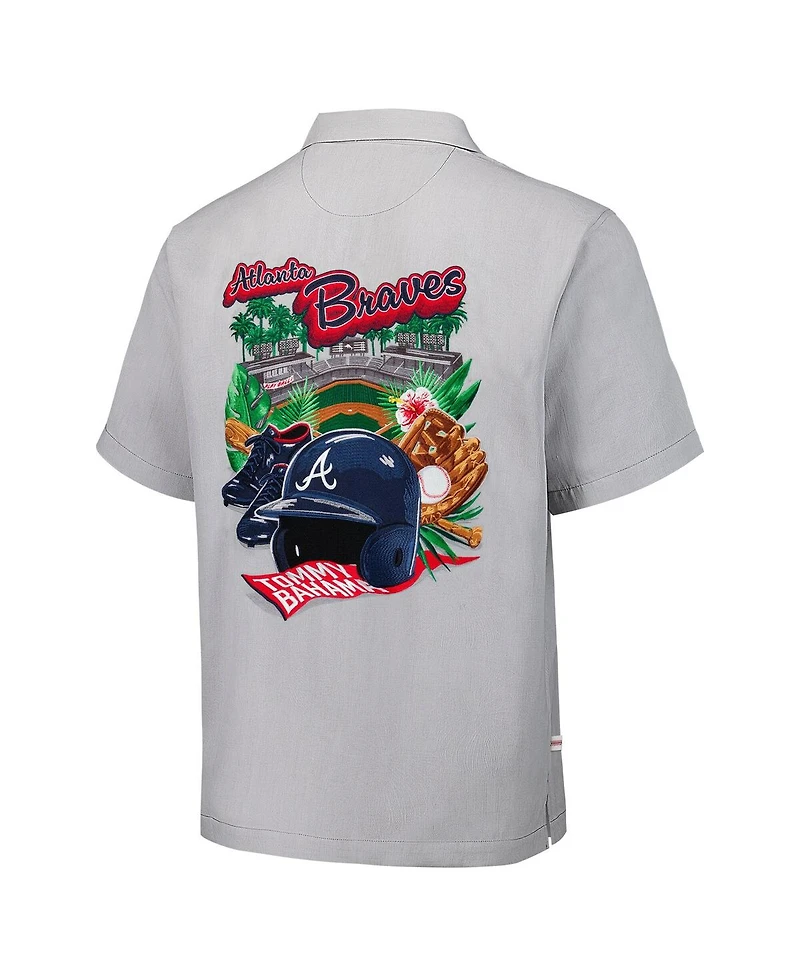 Tommy Bahama Men's Gray Atlanta Braves Hit and Run Silk Camp Button-Up Shirt
