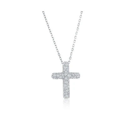 Simona Sterling Silver, Pave Cz Cross Necklace