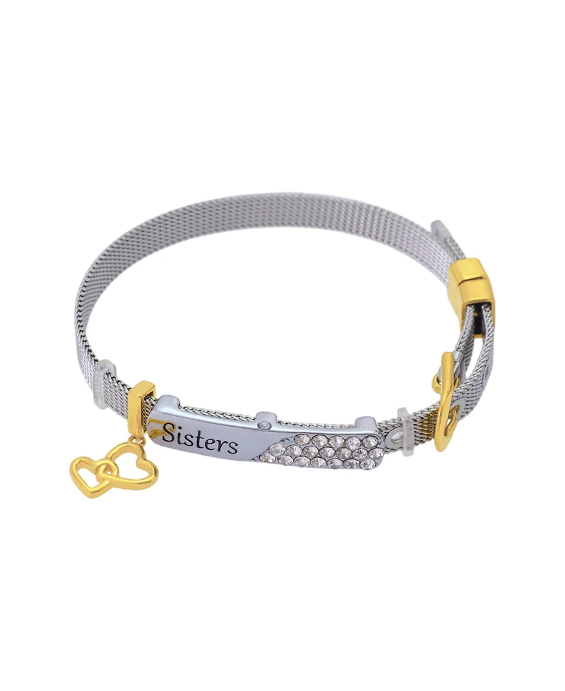 Unwritten Fine Silver Plated Crystal Sisters Mesh Chain Bracelet