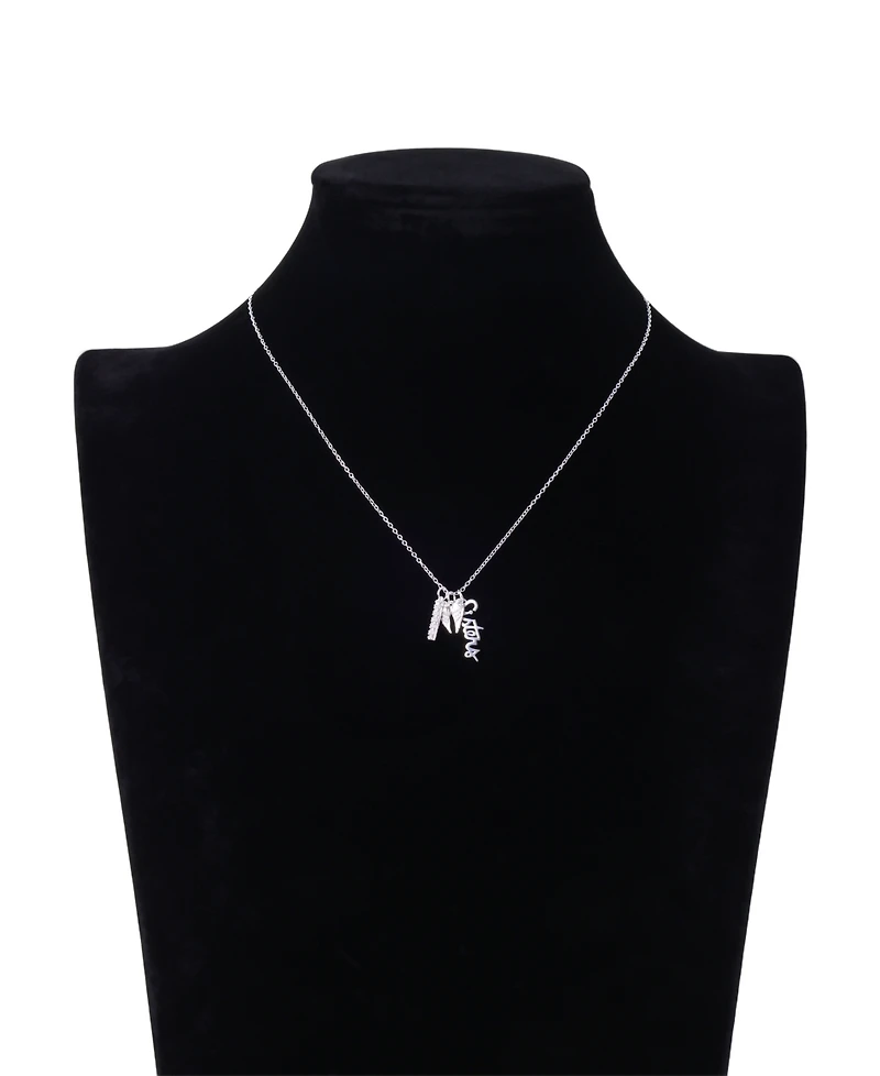 Unwritten Cubic Zirconia Sisters and Angel Wing Short Pendant Charm Necklace