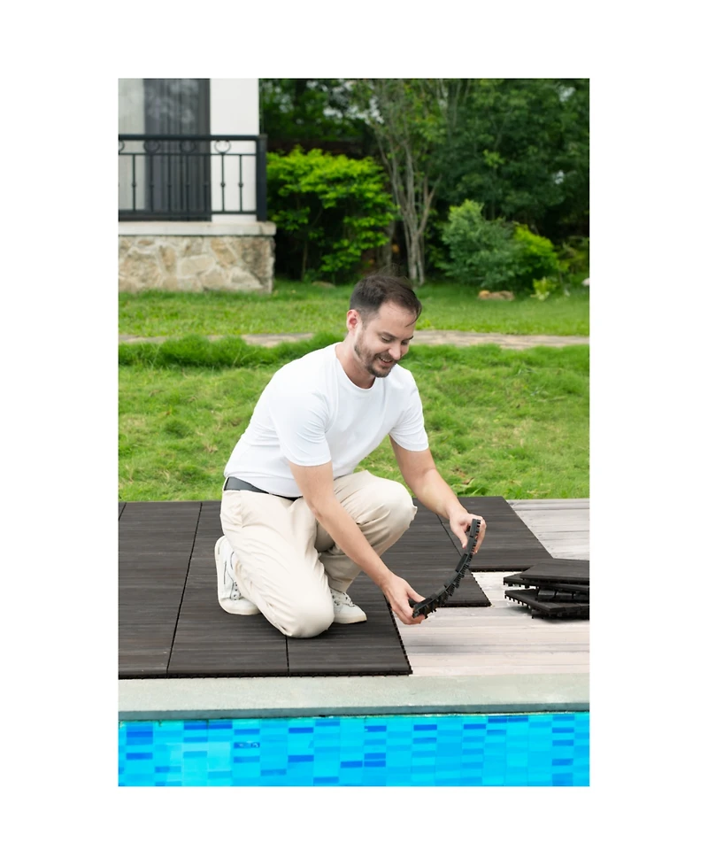 Streamdale Furniture Acacia Deck Tiles Striped 12"x12" Dark Brown (30 Pcs)