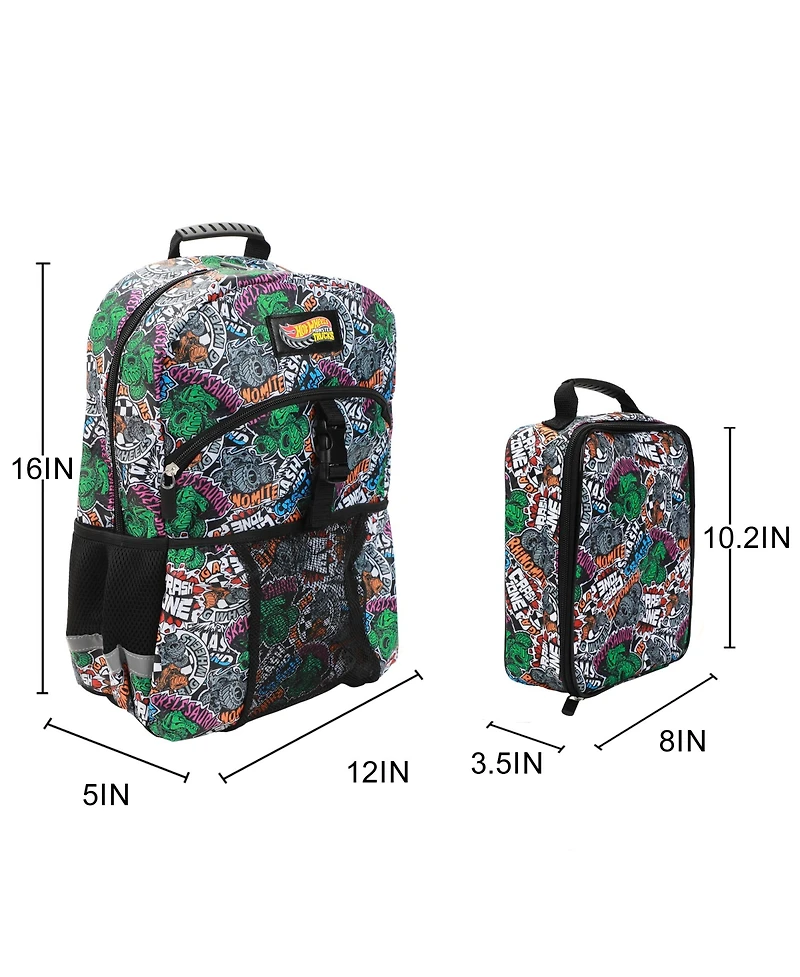 Hot Wheels Cars & Titles All-Over Print 16" Backpack & Lunch Kit Set