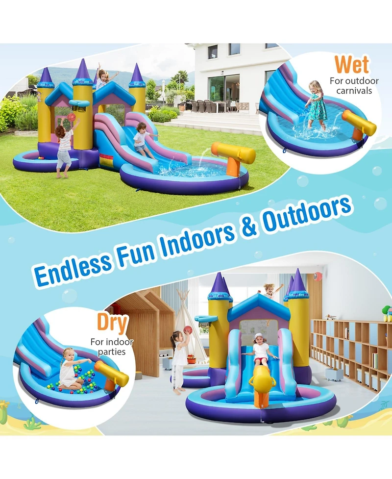 Gymax Kids Inflatable Water Slide w/ Slide Splash Pool Water Cannon w/ 735W Blower