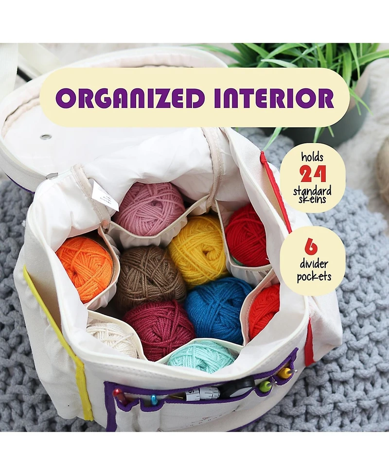 Hearth & Harbor Durable Canvas Crochet & Knitting Bag Organizer with Accessories Case - Yarn Organizer for Crochet Accessories and Supplies