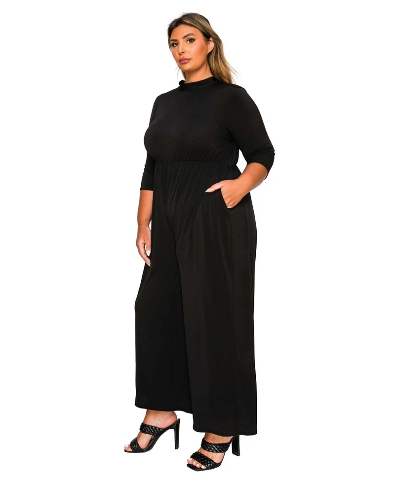 L I V D Women's Plus Summer Wide Leg Pocket Jumpsuit