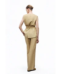 Nocturne Women's Linen Striped High-Waist Pants