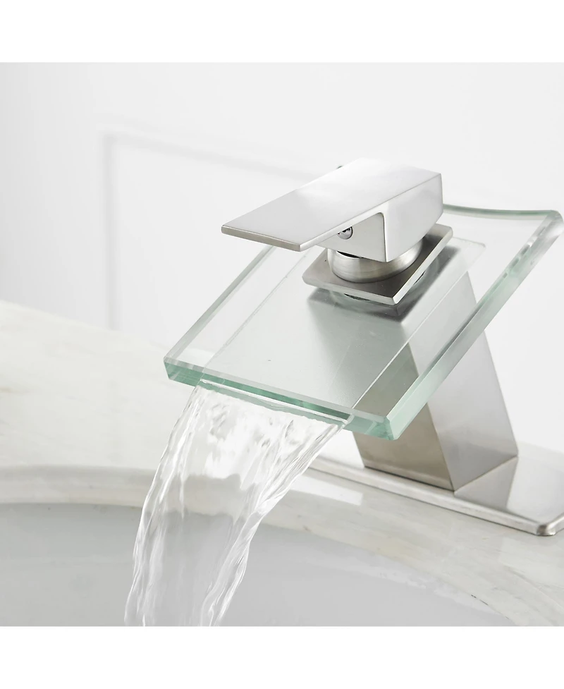 Greenspring Waterfall Single Hole Single-Handle Low-Arc Bathroom Faucet With Glass Spout Polished Chrome