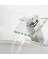 Greenspring Waterfall Single Hole Single-Handle Low-Arc Bathroom Faucet With Glass Spout Polished Chrome