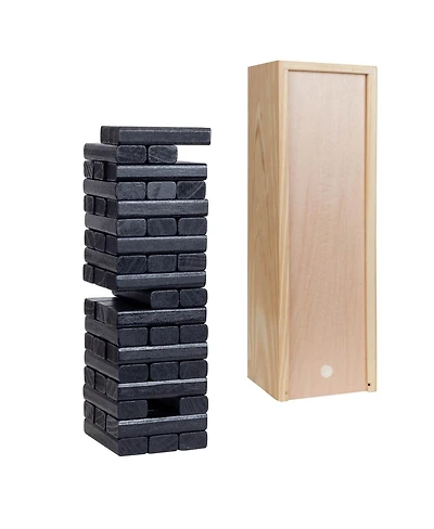 We Games Walnut Stain Wood Blocks Tower Game with Wooden Box, 12 in.