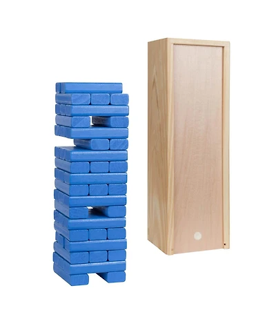 We Games Walnut Stain Wood Blocks Tower Game with Wooden Box, 12 in.