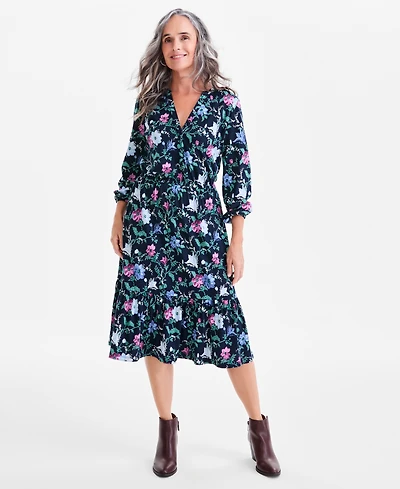Style & Co Petite Chintz Floral Flared Knit Midi Dress, Macy's Exclusive