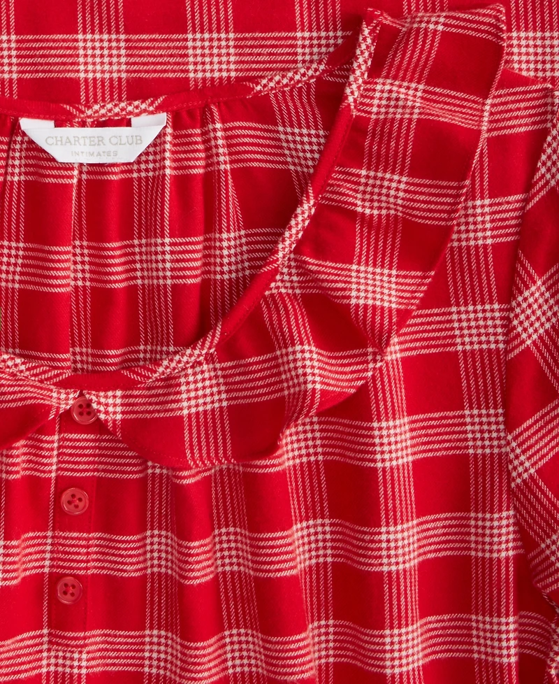 Charter Club Women's Flannel Ruffle-Neck Long Sleeve Nightgown