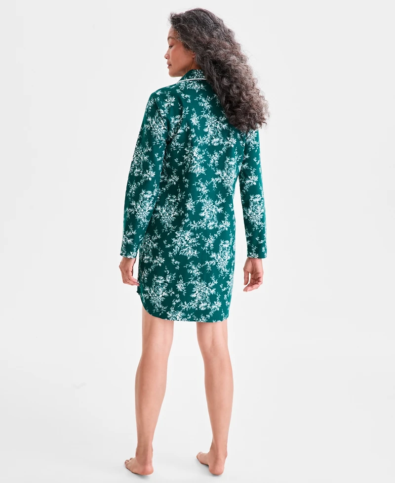 Charter Club Women's Cotton Flannel Printed Long Sleeve Sleepshirt