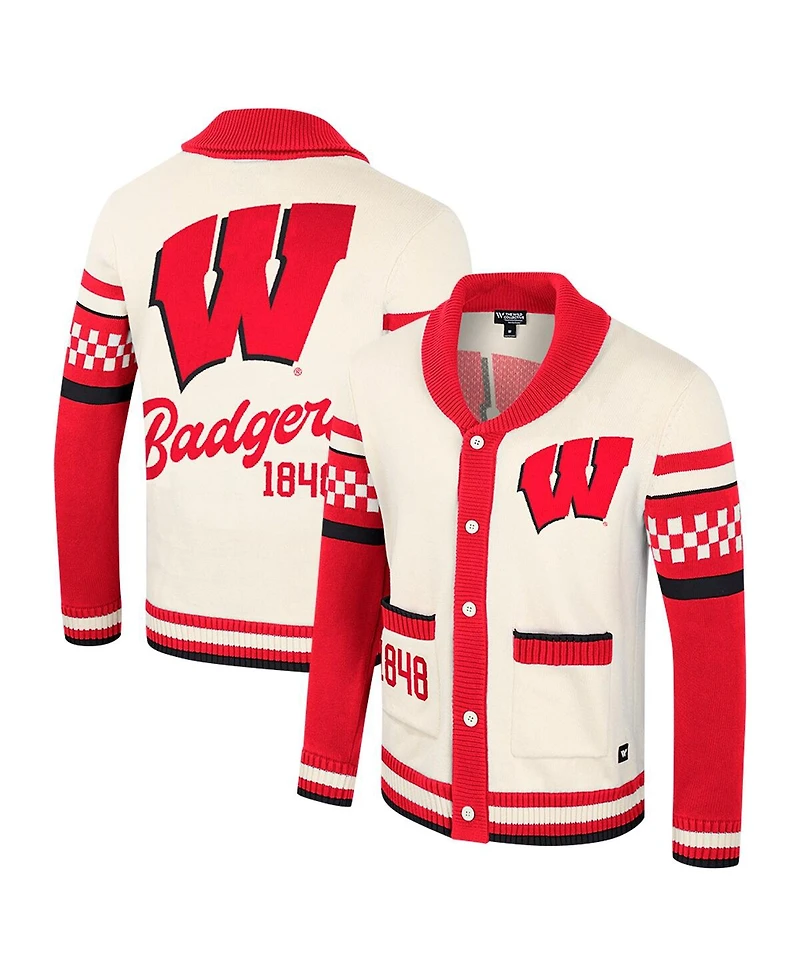 Colosseum Men's and Women's Cream Wisconsin Badgers Wild Collective Button-Up Jacquard Sweater