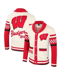 Colosseum Men's and Women's Cream Wisconsin Badgers Wild Collective Button-Up Jacquard Sweater