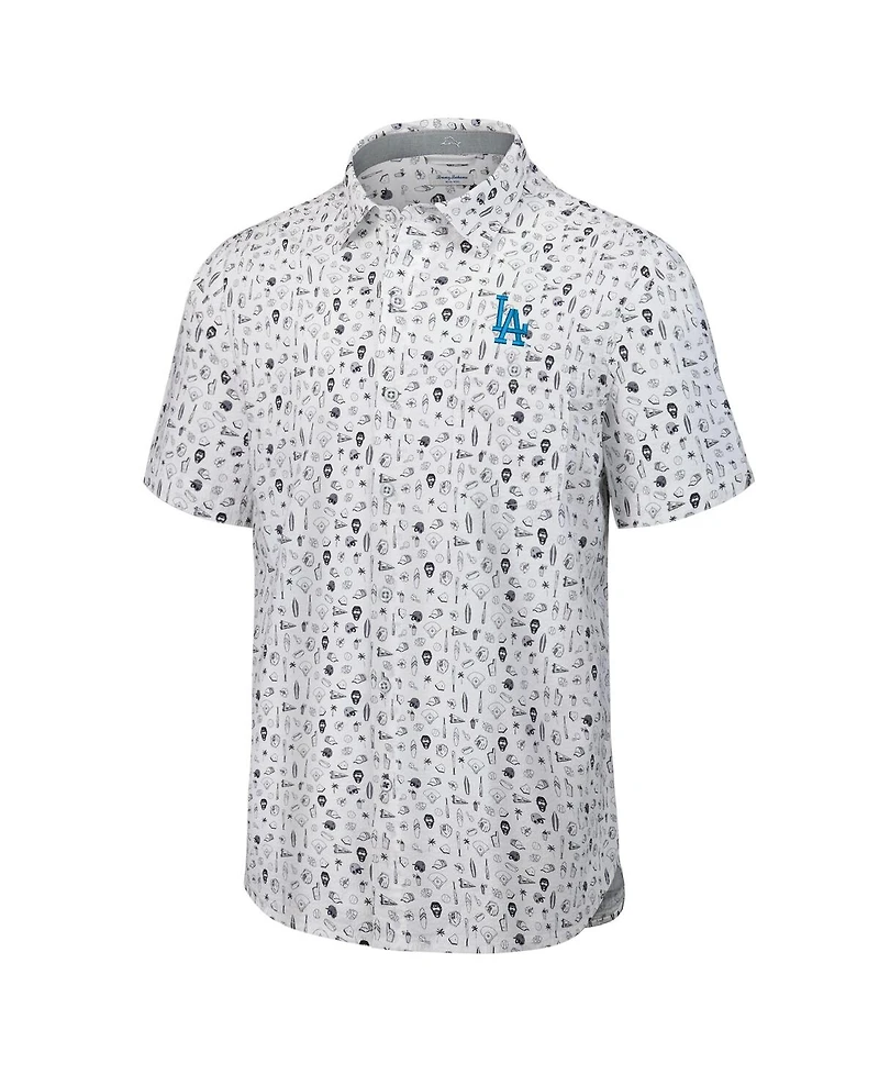 Tommy Bahama Men's Gray Los Angeles Dodgers Nova Wave Riptide Rally Camp Button-Up Short Sleeve Shirt