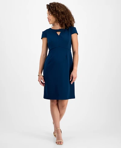 Connected Petite Keyhole-Neck Short-Sleeve Dress