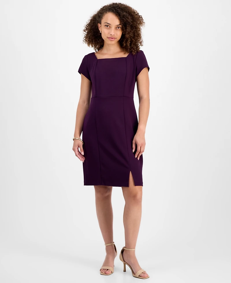 Connected Petite Square-Neck Short-Sleeve Dress