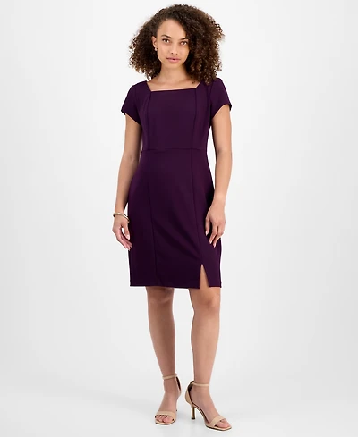 Connected Petite Square-Neck Short-Sleeve Dress