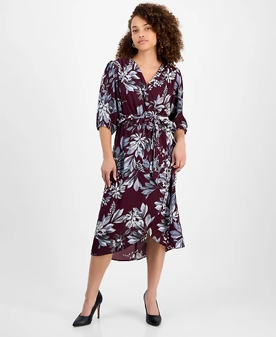 Connected Petite Printed Wrap Midi Dress