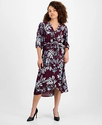 Connected Petite Printed Wrap Midi Dress