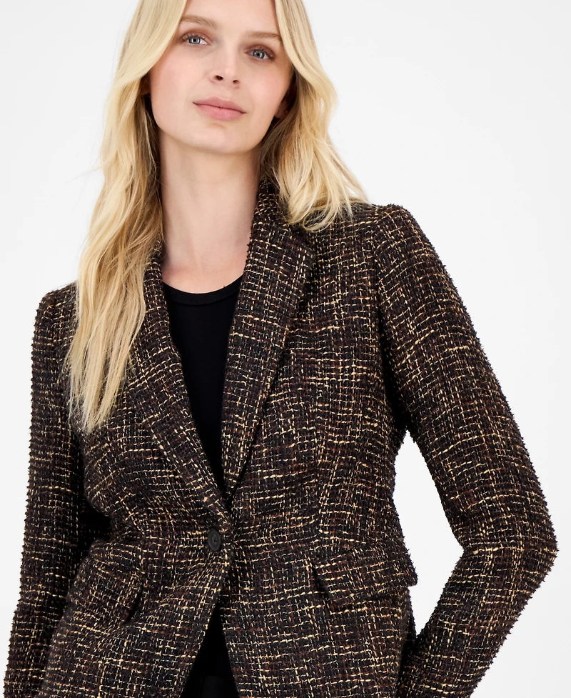 Anne Klein Women's Tweed Notch-Collar One-Button Jacket