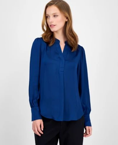 Anne Klein Womens Satin Pleated V Neck Blouse P Xxs Xxl