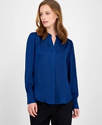 Anne Klein Womens Satin Pleated V Neck Blouse P Xxs Xxl