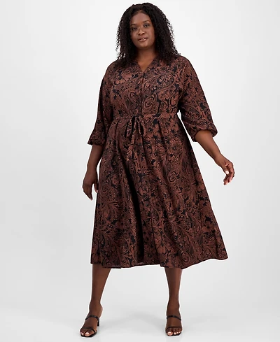 Robbie Bee Plus Paisley-Print Shirtdress