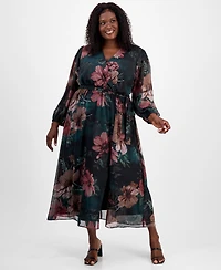 Robbie Bee Plus Floral-Print Faux-Wrap Dress