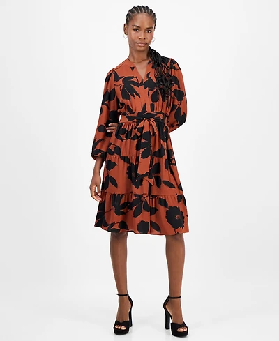 Robbie Bee Petite Floral-Print Tiered Midi Dress